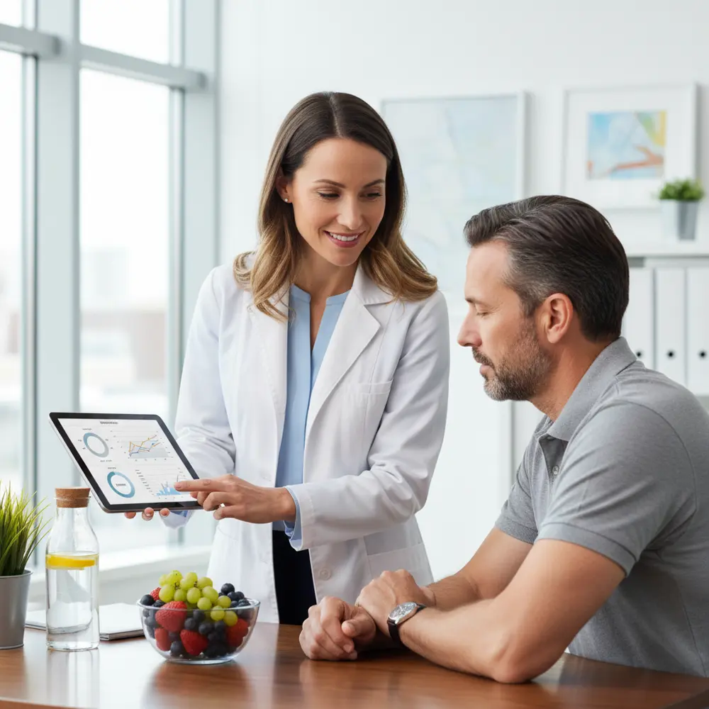 Nutricionista estudando sobre especialização nutrição em obesidade e cirurgia bariátrica. Representa conhecimento.
