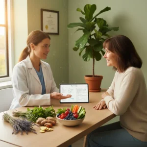Profissional com especialização nutrição aplicando fitoterapia no manejo de doenças crônicas.